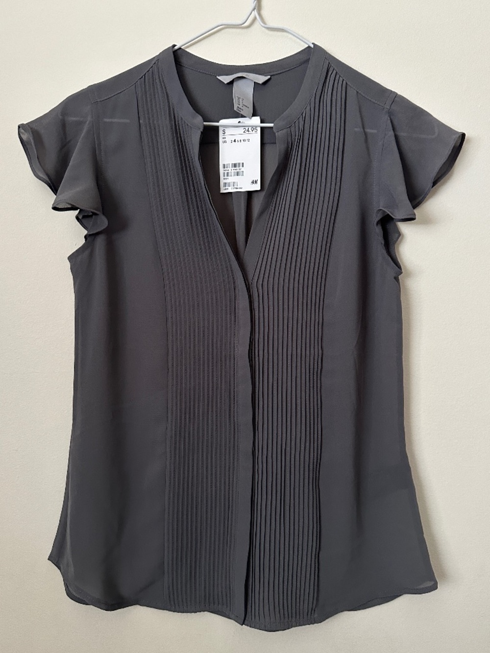 H&M Gray Chiffon Button down with flutter sleeves *NWT*